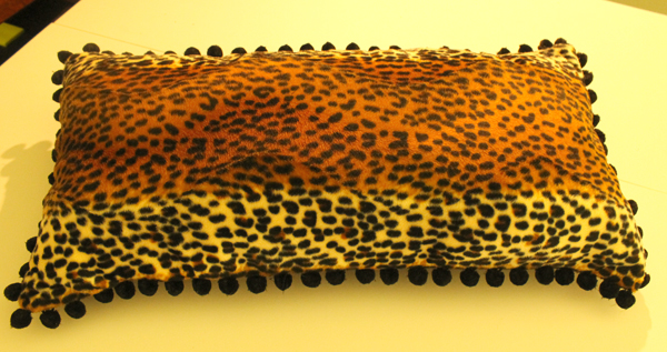 Finished Funky Lumbar Leopard Pom Pom Pillow