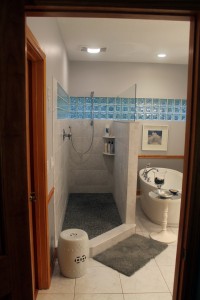 Walk in shower and freestanding tub
