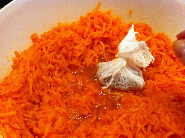 Spice Bundle gets nestled in the bowl for Carrot Jam, Adventures in the Kitchen with Michelle, Carrots at Christmas
