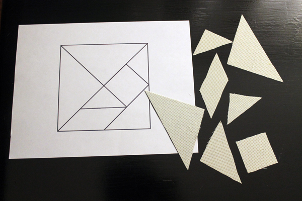 Tangram pattern and fabric covered magnets