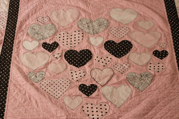 #Heart of my heart #quilt for piper #pink and brown quilt #quilt