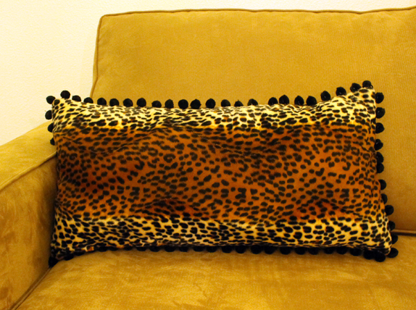 Finished Funky Lumbar Leopard Pom Pom Pillow