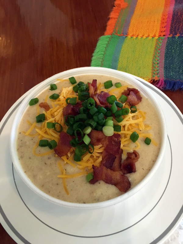 Cauliflower, cheddar cheese and bacon soup
